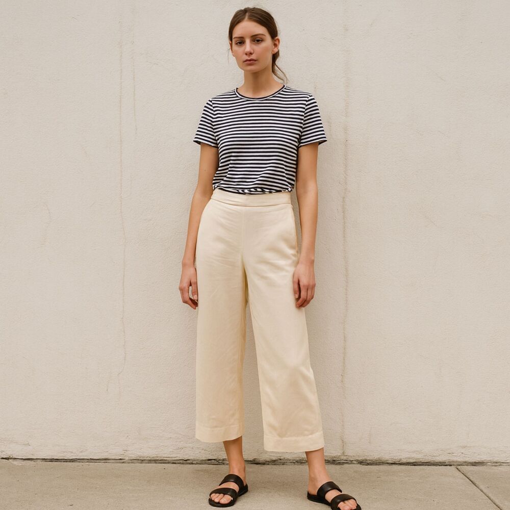 Vince Cream Linen Wide Leg Crop Pocket Pants Trousers Women's Size 4